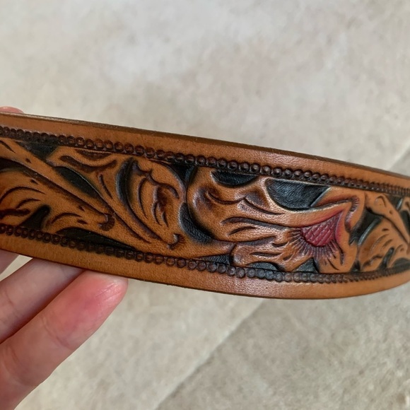 J. Crew Embossed Painted Southwestern Leatherwork Boho Western leather Belt - Picture 3 of 8